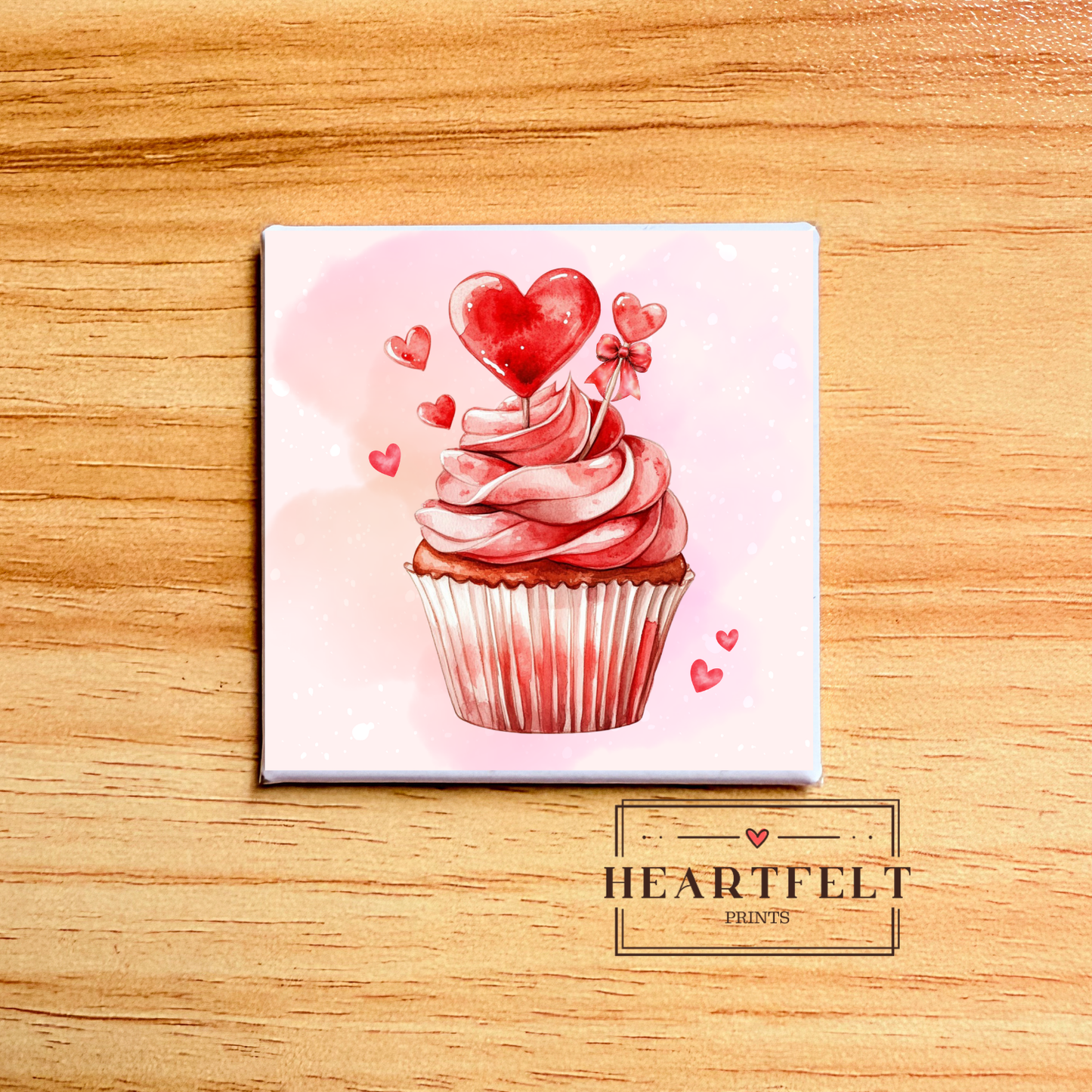Watercolor Heart Cupcake Magnet