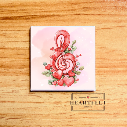 Watercolor Heart Music Lover Square Button Fridge Magnet