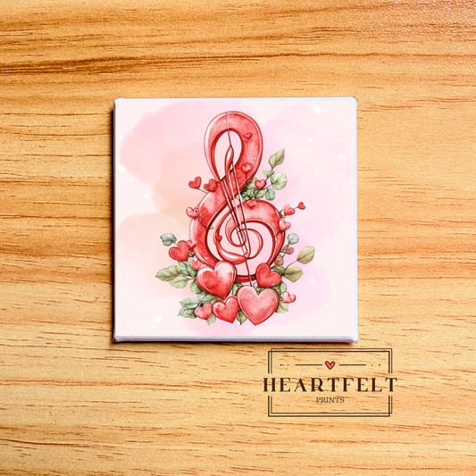 Watercolor Heart Music Lover Square Button Fridge Magnet