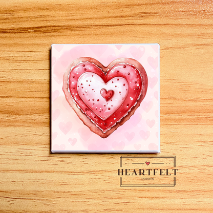 Watercolor Heart Cookie Magnet